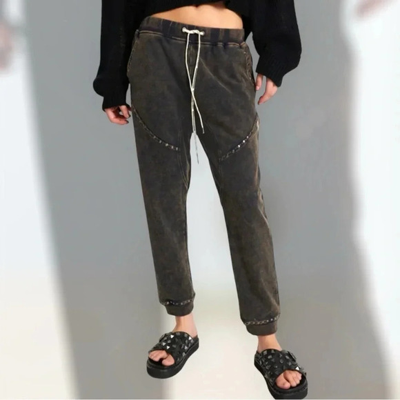 Free People Women’s One Teaspoon CHARCOAL STUDDED TRACKPANTS Size M - Picture 1 of 10